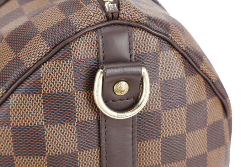LOUIS VUITTON SPEEDY 30 DAMIER EBENE CANVAS GOLD HARDWARE WITH STRAPS, LOCK & KEYS AND DUST COVER