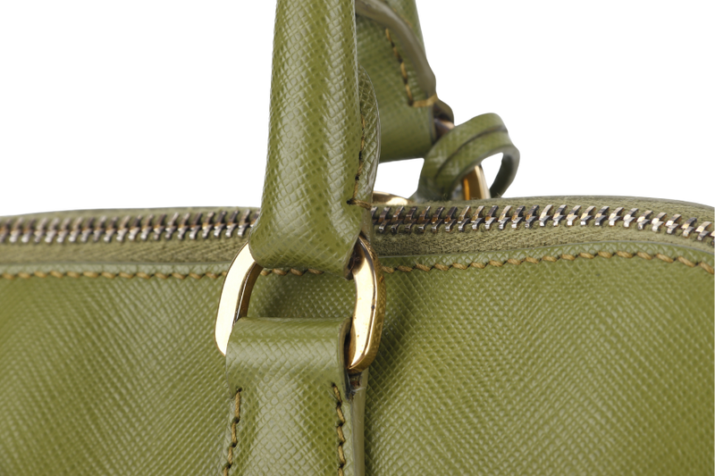 PRADA PROMENADE SATCHEL (BL0837) SMALL GREEN SAFFIANO LUX LEATHER GOLD HARDWARE WITH STRAP AND DUST COVER