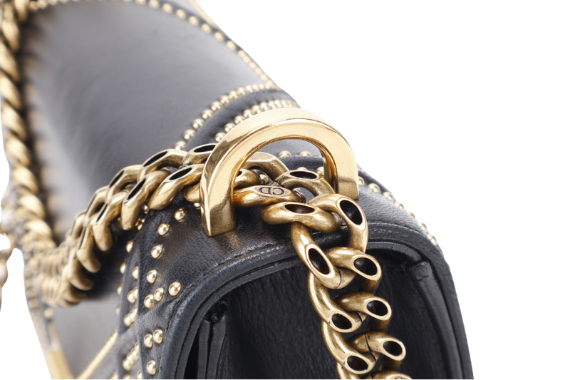 CHRISTIAN DIOR DIORAMA STUDDED BLACK LAMBSKIN GOLD HARDWARE (09-BO-0197) WITH DUST COVER AND CARD