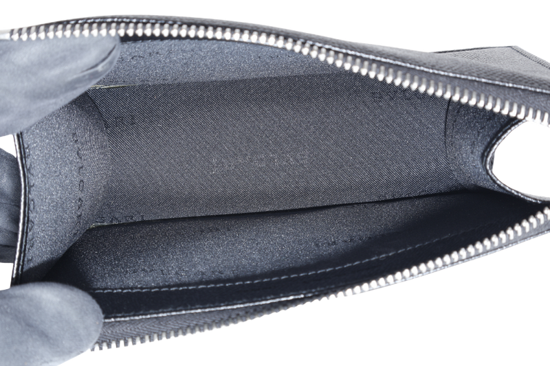 BVLGARI SMALL ZIP POUCH BLACK LEATHER SILVER HARDWARE WITH BOX