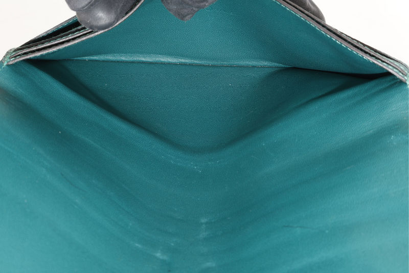 HERMES DOGON PORTEFEUILLE WALLET STAMP R SQUARE (YEAR 2014) VERT FONCE TOGO LEATHER SILVER HARDWARE WITH BOX