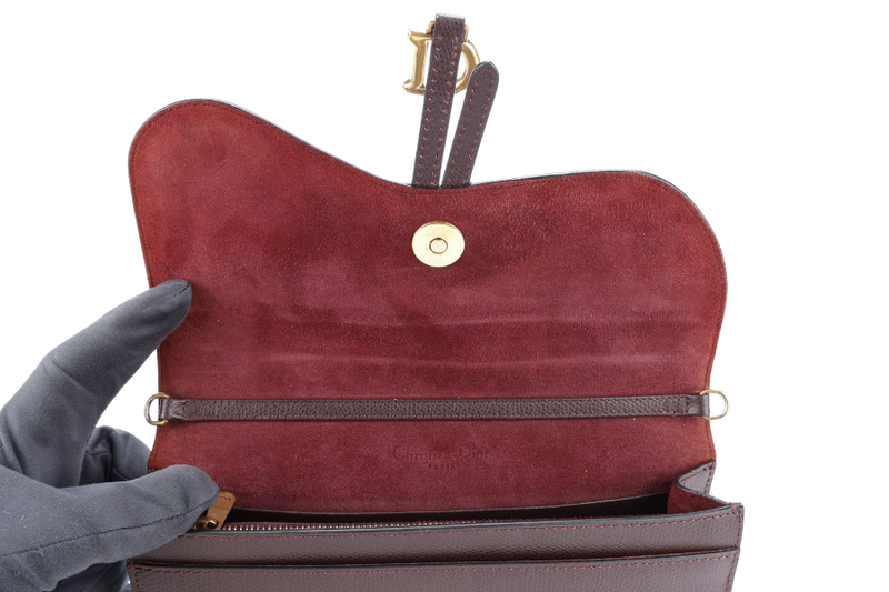 CHRISTIAN DIOR SADDLE WOC LARGE BURGUNDY GRAINED LEATHER NO DUST COVER