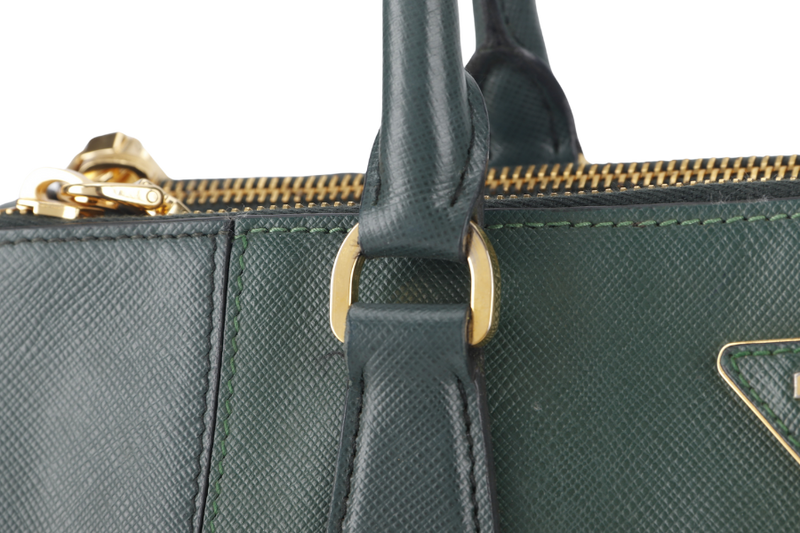 PRADA MEDIUM GALLERIA TOTE GREEN BICOLOR SAFFIANO LUX LEATHER GOLD HARDWARE WITH STRAPS AND DUST COVER