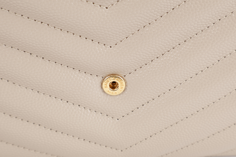 YVES SAINT LAURENT (YSL) CLUTCH BEIGE LEATHER GOLD HARDWARE WITH DUST COVER AND BOX