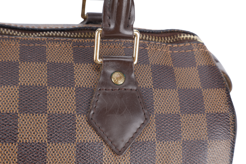 LOUIS VUITTON SPEEDY 25 DAMIER EBENE GOLD HARDWARE WITH KEYS&LOCK AND DUST COVER