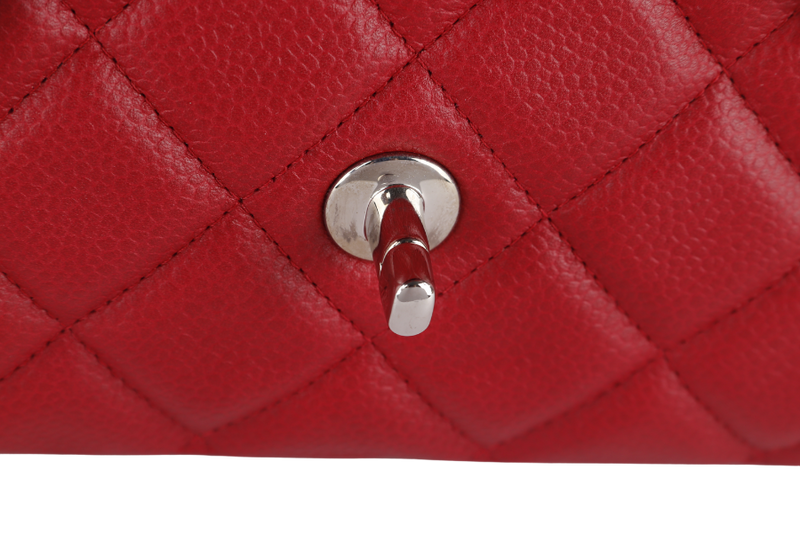 CHANEL CLASSIC FLAP MAXI (1442xxxx) RED CAVIAR LEATHER SILVER HARDWARE WITH CARD