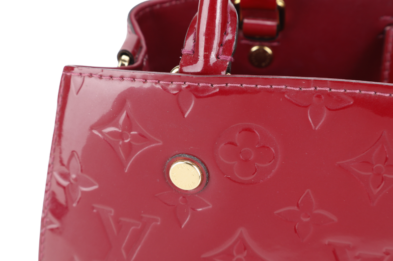 LOUIS VUITTON MONTAIGNE BB MAGENTA MONOGRAM VERNIS GOLD HARDWARE WITH STRAPS, LOCK & KEYS AND DUST COVER