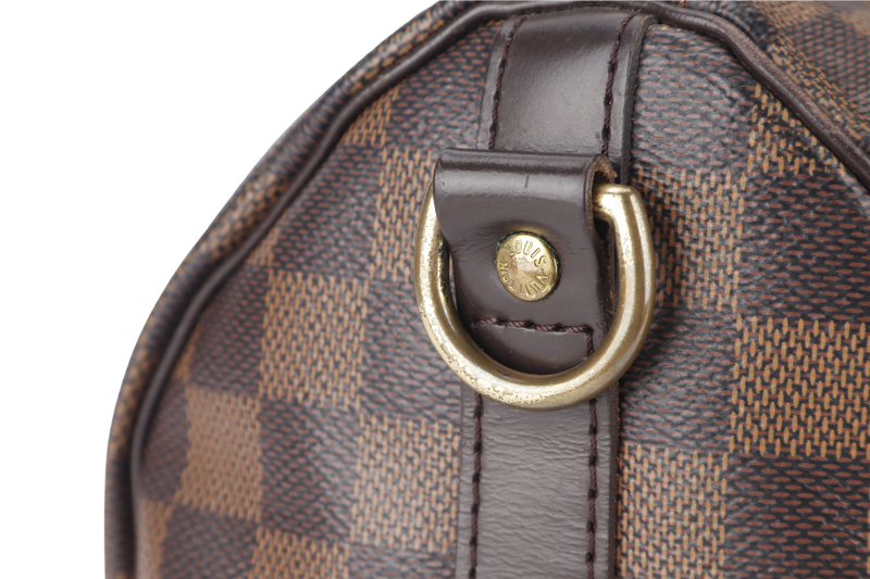 LOUIS VUITTON SPEEDY 25 BANDOULIERE N41368 DAMIER EBENE GOLD HARDWARE (MICROCHIP) WITH STRAPS, DUST COVER AND BOX