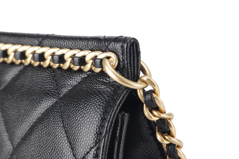 CHANEL 23A CHAIN SHOULDER BAG MICROCHIP (GCNHxxxx) BLACK CAVIAR LEATHER GOLD HARDWARE WITH DUST COVER AND BOX