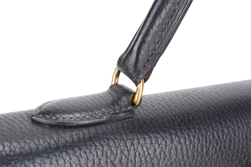 HERMES KELLY SELLIER 35 STAMP T CIRCLE (YEAR 1990) NOIR ARDENNES LEATHER GOLD HARDWARE WITH STRAPS, PADLOCK&KEYS AND DUST COVER