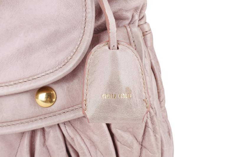 MIU-MIU MIU PINK MATELASSE LEATHER LARGE COFFER BAG GOLD HARDWARE WITH LEATHER STRAPS AND KEYS NO DUST COVER