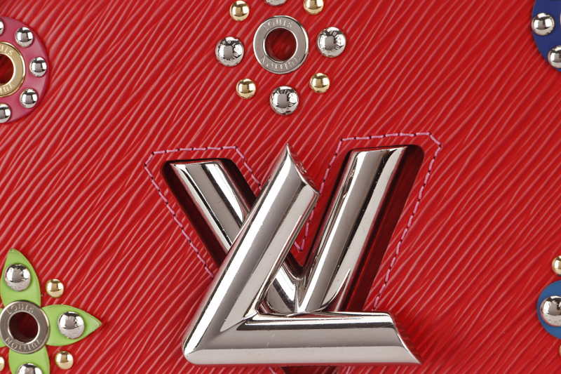 LOUIS VUITTON TWIST LIMITED EDITION MECHANICAL FLOWERS BAG MM RED EPI LEATHER SILVER HARDWARE WITH DUST COVER