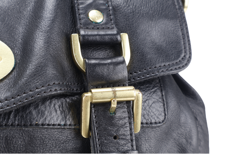 MULBERRY ALEXA SMALL BLACK LEATER 2WAYS BAG GOLD HARDWARE WITH SLING