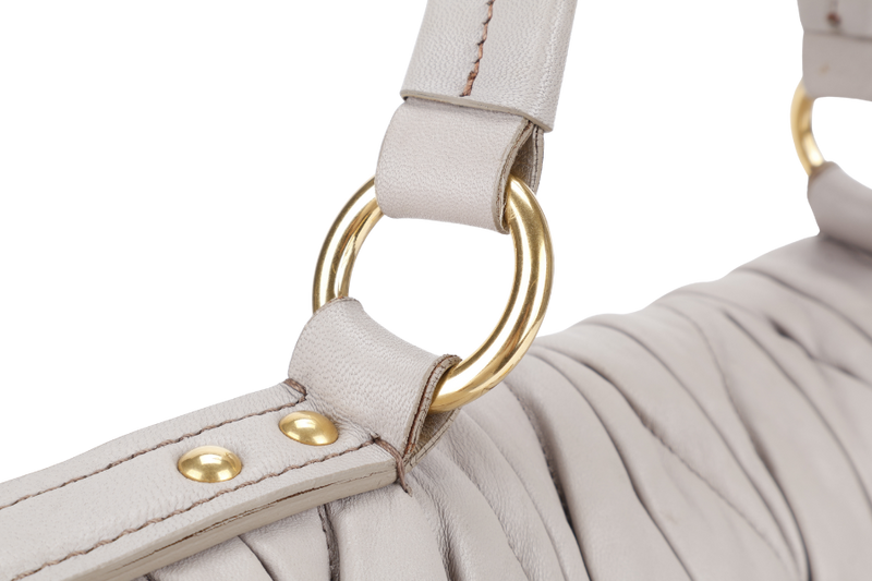 MIU MIU GREY TURNLOCK TOP HANDLE MATELASSE LEATHER 2WAY BAG GOLD HARDWARE WITH LEATHER STRAPS NO DUST COVER