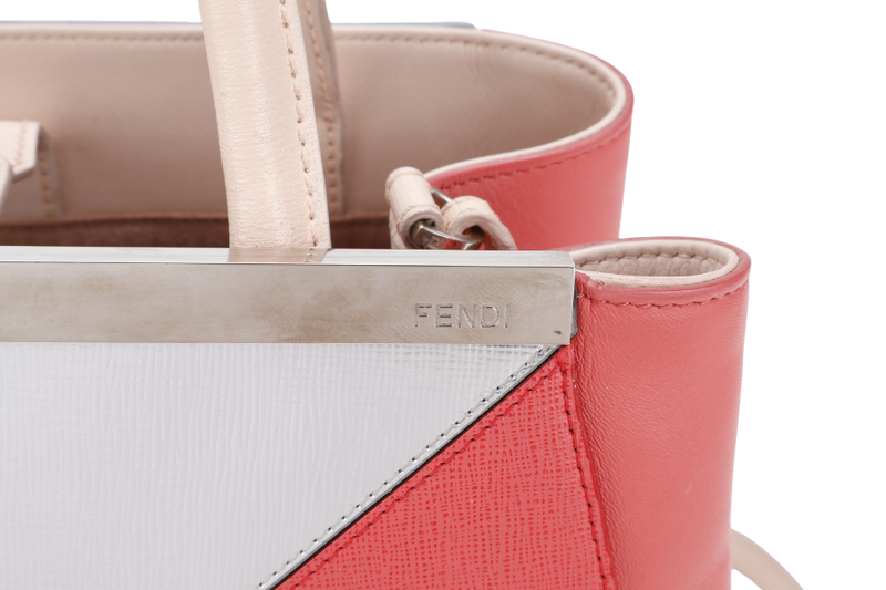 FENDI 8BH253-V0D 2 JOURS (148-2566) PINK & SILVER SAFFIANO LEATHER SILVER HARDWARE WITH DUST COVER
