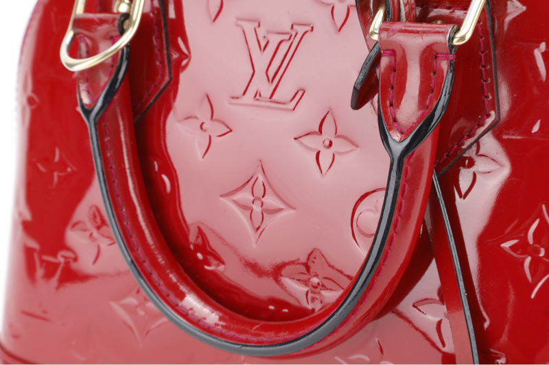 LOUIS VUITTON ALMA BB RED VERNIS WITH GOLD HARDWARE, STRAPS AND NO DUST COVER