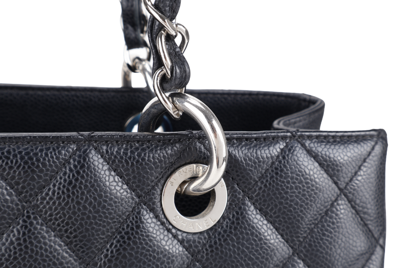 CHANEL GST BLACK CAVIAR LEATHER (2015xxxx) SILVER HARDWARE WITH CARD NO DUST COVER AND NO BOX