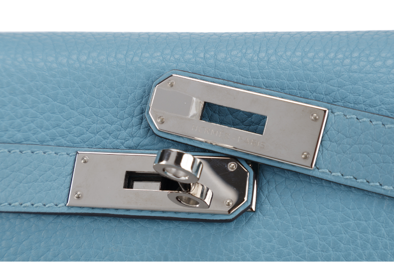 HERMES KELLY 32 BLUE ATOLL CLEMENCE SILVER HARDWARE STAMP X (YEAR 2016) WITH KEYS&LOCK, STRAPS, DUST COVER AND BOX