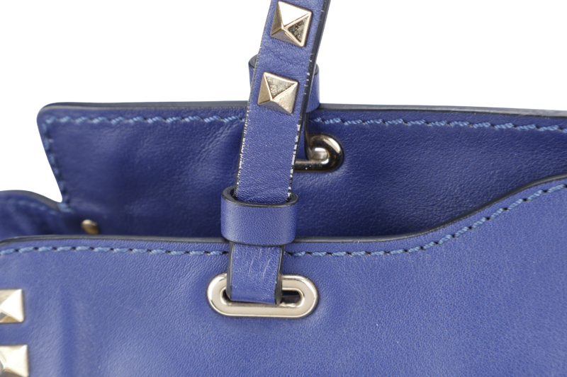 VALENTINO VITELLO SMALL ROCKSTUD BLUE LEATHER TOTE BAG WITH GOLD HARDWARE WITH STRAPS AND DUST COVER