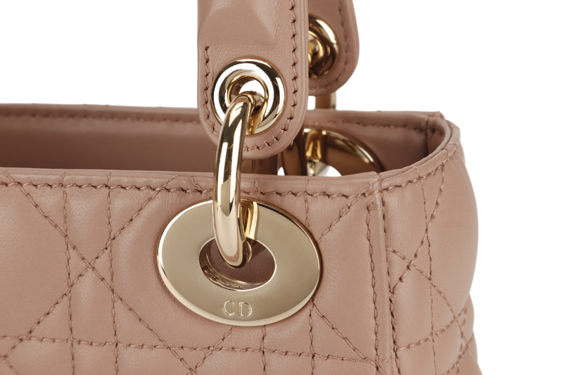 CHRISTIAN DIOR LADY DIOR MINI (01RU1211) LIGHT PINK LAMBSKIN GOLD HARDWARE WITH STRAP, DUST COVER AND BOX