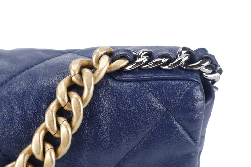 CHANEL C19 (2943xxxx) SMALL ELECTRIC BLUE CLAFSKIN MIX HARDWARE WITH DUST COVER, CARD AND BOX