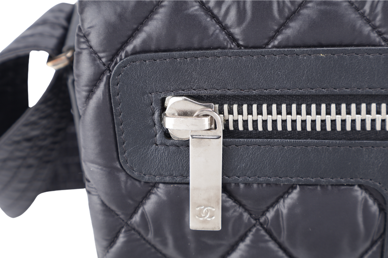 CHANEL SMALL COCOON MESSENGER BAG (1765xxxx) BLACK NYLON SILVER HARDWARE WITH CARD AND BOX