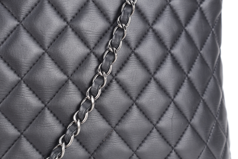 CHANEL QUILTED BLACK TOP HANDLE BAG (2194xxxx) RUTHENIUM HARDWARE WITH CARD AND DUST COVER