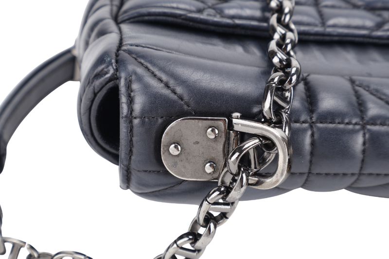 CHRISTINE DIOR CARO BLACK SMALL LEATHER 2WAYS BAG PALLADIUM HARDWARE NO DUST COVER