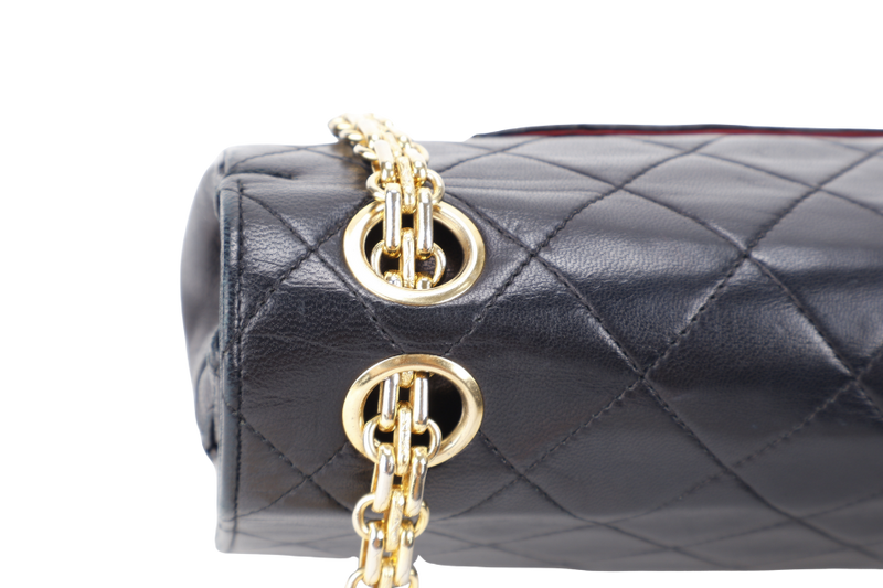 CHANEL VINTAGE BLACK LAMBSKIN JERSEY CHAIN NO CARD WITH DUST COVER