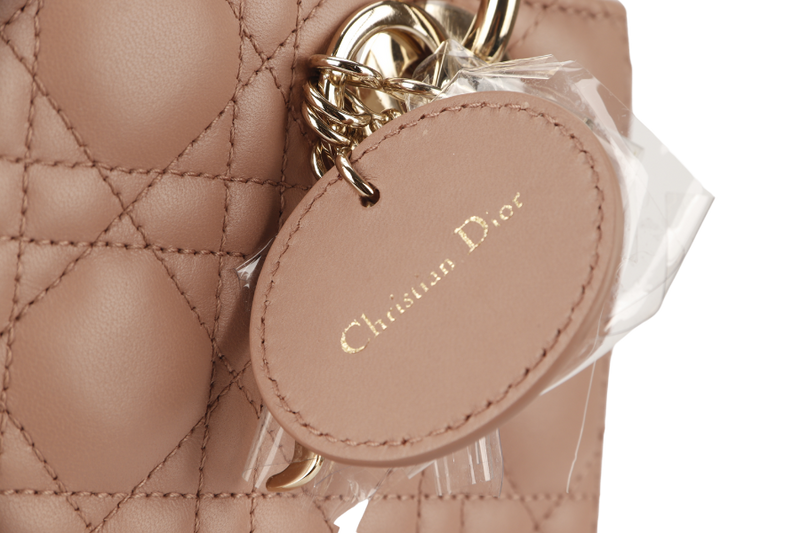 CHRISTIAN DIOR LADY DIOR SMALL (02-MA-1129) PINK LAMBSKIN GOLD HARDWARE WITH STRAP AND DUST COVER