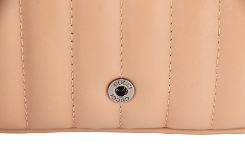 GUCCI GG MARMONT SUPER MINI BEIGE MATELASSE CHEVRON LEATHER RUTHENIUM HARDWARE WITH DUST COVER AND BOX
