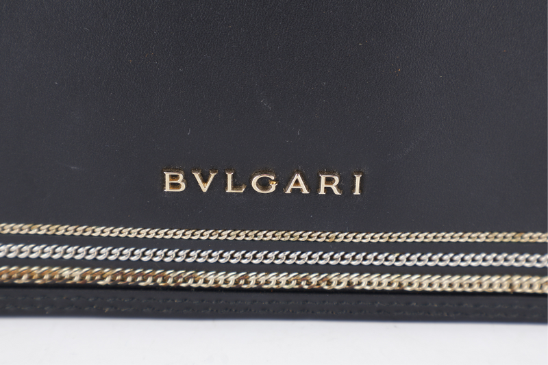 BVLGARI FOREVER SERPENTI DIAMOND BLAST SMALL BLACK LEATHER GOLD HARDWARE WITH CARD, DUST COVER AND BOX