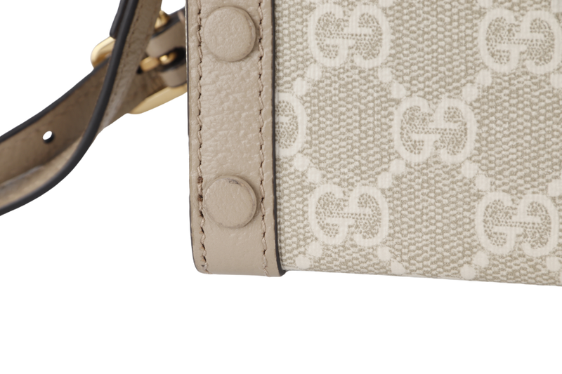 GUCCI MINI HORSEBIT 1955 (699296) BEIGE WHITE GG SUPREME CANVAS GOLD HARDWARE (PIG SKIN) WITH DUST COVER AND BOX