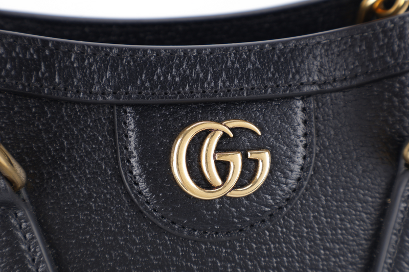 GUCCI DIANA BAMBOO MINI SHOULDER BAG BLACK CALFSKIN LEATHER GOLD HARDWARE WITH STRAPS AND DUST COVER