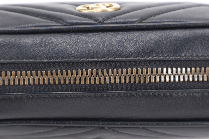 GUCCI GG MARMONT SQUARE BELT BAG BLACK LEATHER GOLD HARDWARE NO DUST COVER