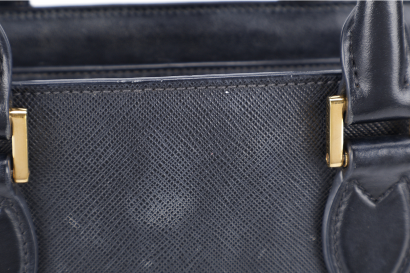 PRADA TOP HANDLE CROSSBODY SMALL BLACK SAFFIANO LEATHER GOLD HARDWRE WITH STRAPS AND CARD