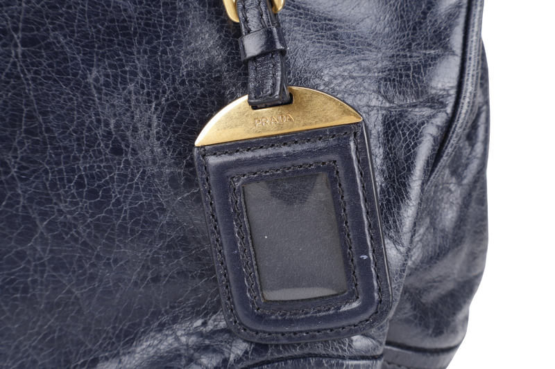 PRADA VITELLO SHINE 2-WAY SATCHEL BAG GOLD HARDWARE WITH STRAP, CARD AND DUST COVER