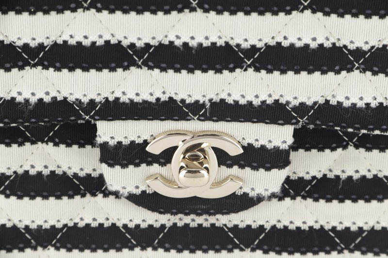 CHANEL COCO SAILOR STRIPE (1919xxxx) BLACK & WHITE JERSEY GOLD HARDWARE WITH CARD