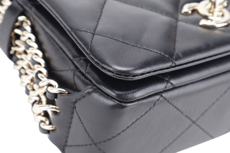 CHANEL CHAIN AROUND SHOULDER BAG (NPL1xxxx) BLACK LAMBSKIN GOLD HARDWARE WITH DUST COVER, BOX AND PAPER BAG