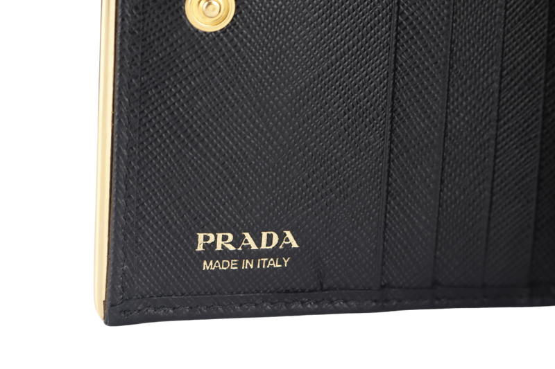 PRADA BLACK SAFFIANO CARD CASE WITH COIN POUCH GOLD HARDWARE NO CARD WITH BOX