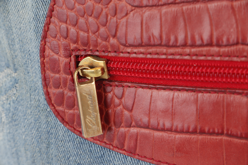 CHOPARD DENIM AND RED CROC SKIN EMBOSSED SHOULDER BAG WITH DUST COVER