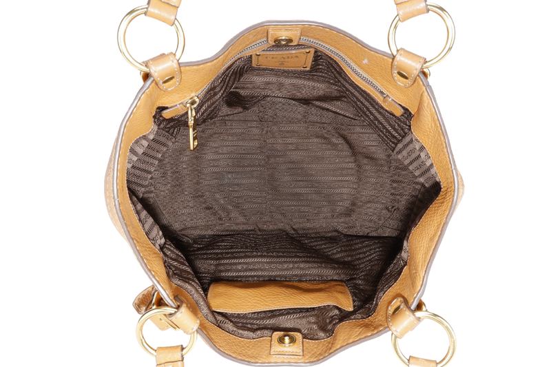 PRADA VITELLO DAINO AMBRA SHOULDER TOTE GOLD HARDWARE NO DUST COVER