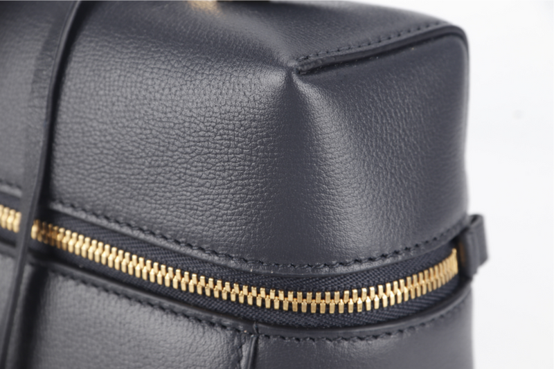 LORO PIANA L27 NAVY BLUE GRAINED CALFSKIN GOLD HARDWARE WITH DUST COVER, LOCK AND BOX