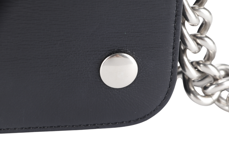 MULBERRY CLIFTON SHOULDER BAG BLACK CROSSBOARDED CALFSKIN BRUSHED SILVER HARDWARE WITH CHAIN STRAP AND DUST COVER