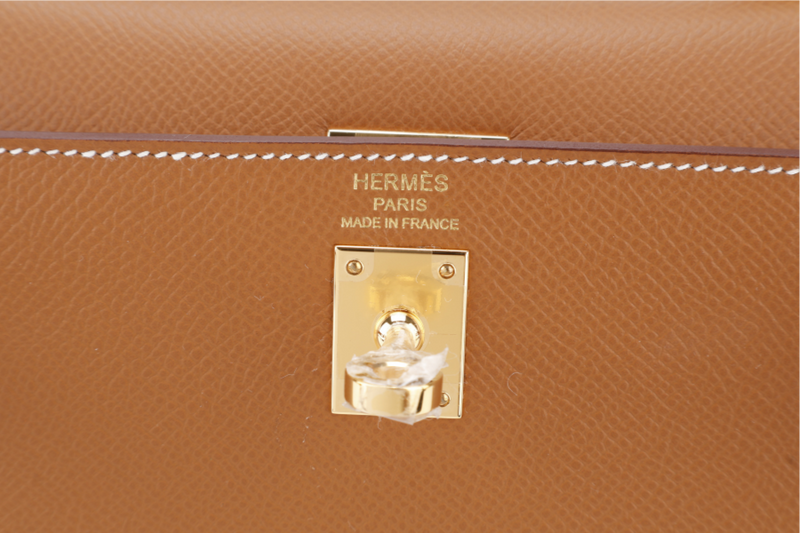 HERMES KELLY SELLIER 25 STAMP K (YEAR 2025) GOLD COLOR EPSOM LEATHER GOLD HARDWARE WITH STRAPS, LOCK&KEYS,DUST COVER AND BOX