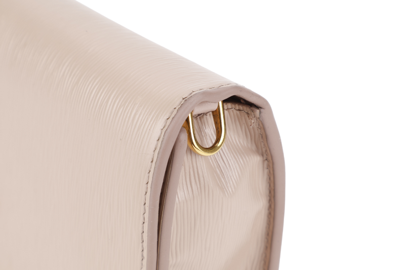 PRADA BANDOLIERA TRIANGLE LOGO HANDBAG MINI BEIGE LEATHER GOLD HARDWARE WITH DUST COVER AND BOX