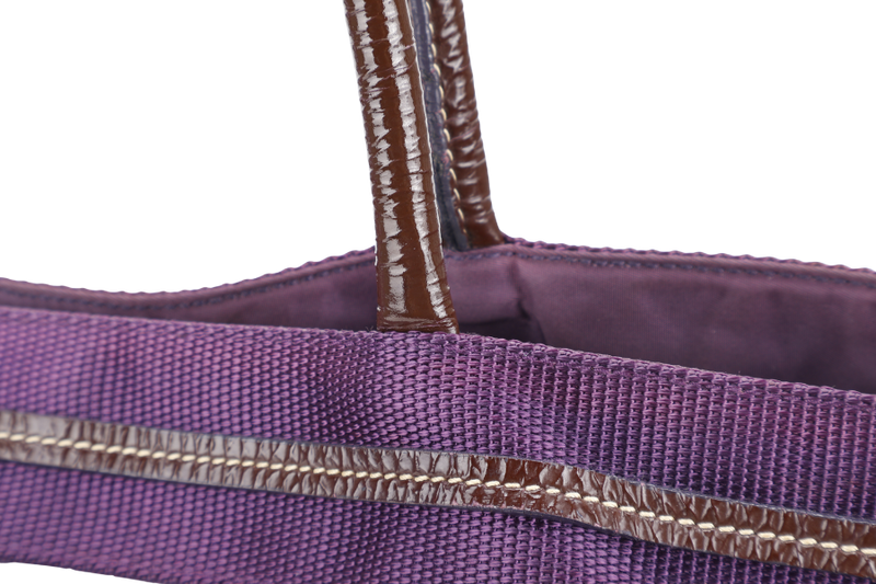 PRADA TESSUTO LOGO TOTE (BS6400) PURPLE NYLON JACQUARD GOLD HARDWARE NO DUST COVER