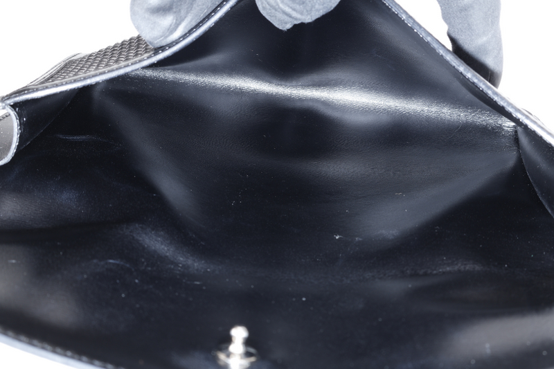 HERMES BLACK CRINOLINE HORSE HAIR RIO CLUTCH SILVER HARDWARE STAMP G SQUARE (YEAR 2003) WITH DUST COVER