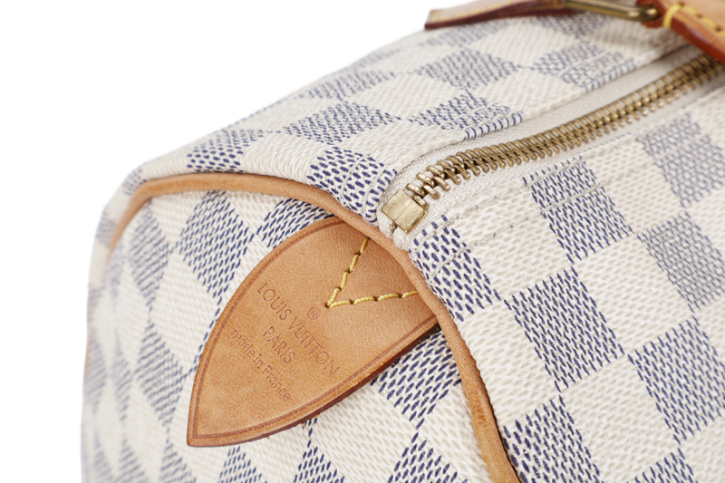 LOUIS VUITTON SPEEDY 30 DAMIER AZUR CANVAS GOLD HARDWARE WITH DUST COVER