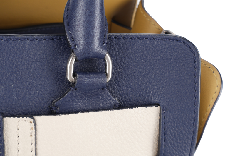 BURBERRY BELT BAG SATCHEL LARGE NAVY BLUE CALF LEATHER SILVER HARDWARE WITH STRAPS AND DUST COVER